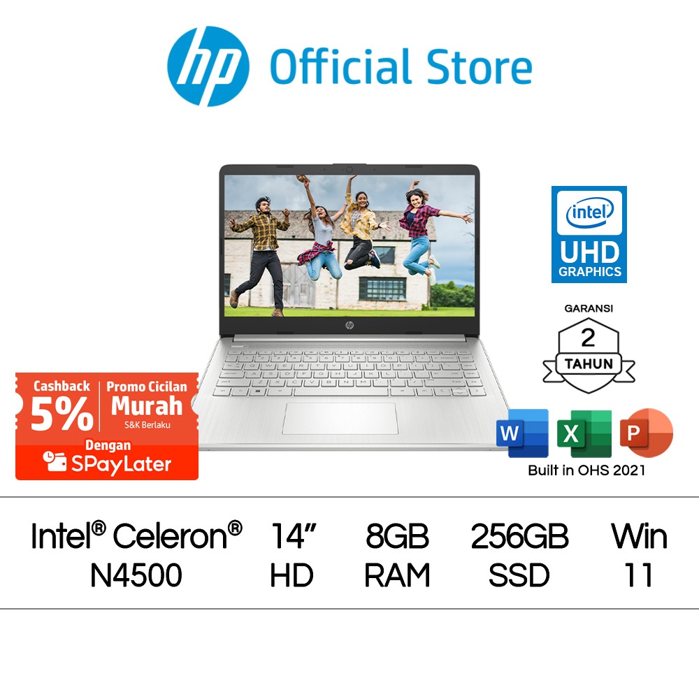 Spaylater 0% - Laptop HP 14s-dq3109TU Celeron N4500 UHD 8GB RAM 256GB SSD Windows 11 14 inch Intel Garansi 2 Tahun / 14s-dq3111TU / 14s-dq3110TU / Promo Murah Gratis Ongkir Official Non Second