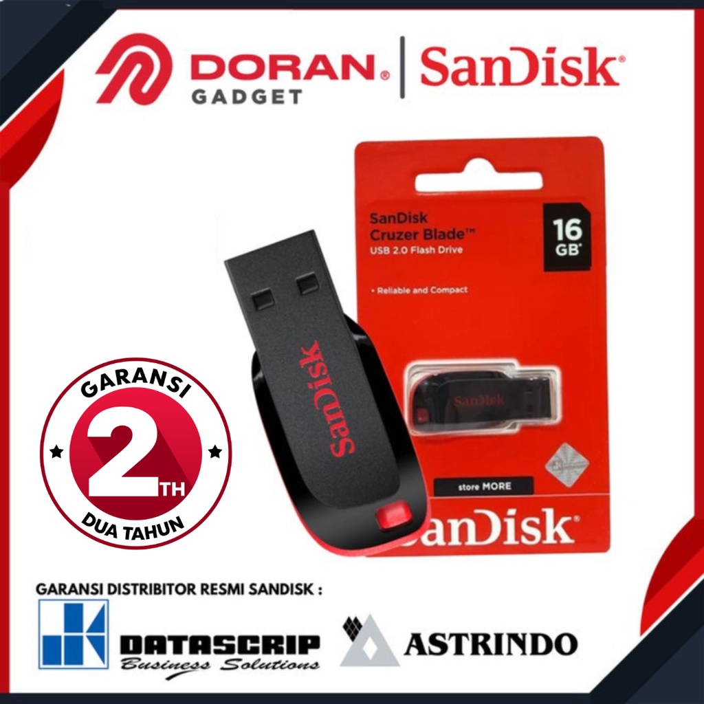 Sandisk Cruzer Blade CZ50 Flashdisk Sandisk 8GB 16GB 32GB 64GB 128GB Flash Drive USB Cruzer Blade USB 2.0 - Garansi Resmi 2 Tahun