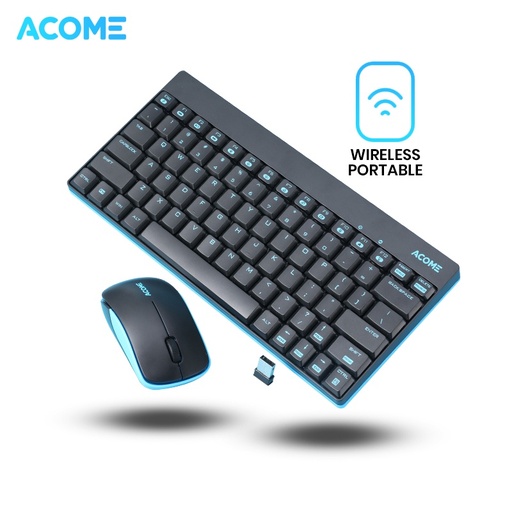 Acome Keyboard & Mouse Wireless Portable 1600 DPI Tombol Silikon Garansi Resmi 1 Tahun AKM2000